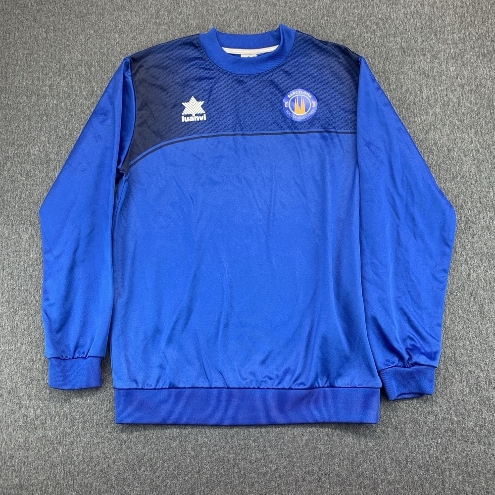 LUANVI Men's Blue Barcelona Soccer Excellence Long Sleeve Pullover - Size M